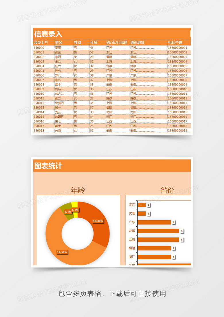 橙色企业资料管理系统Excel模板下载-86资源网