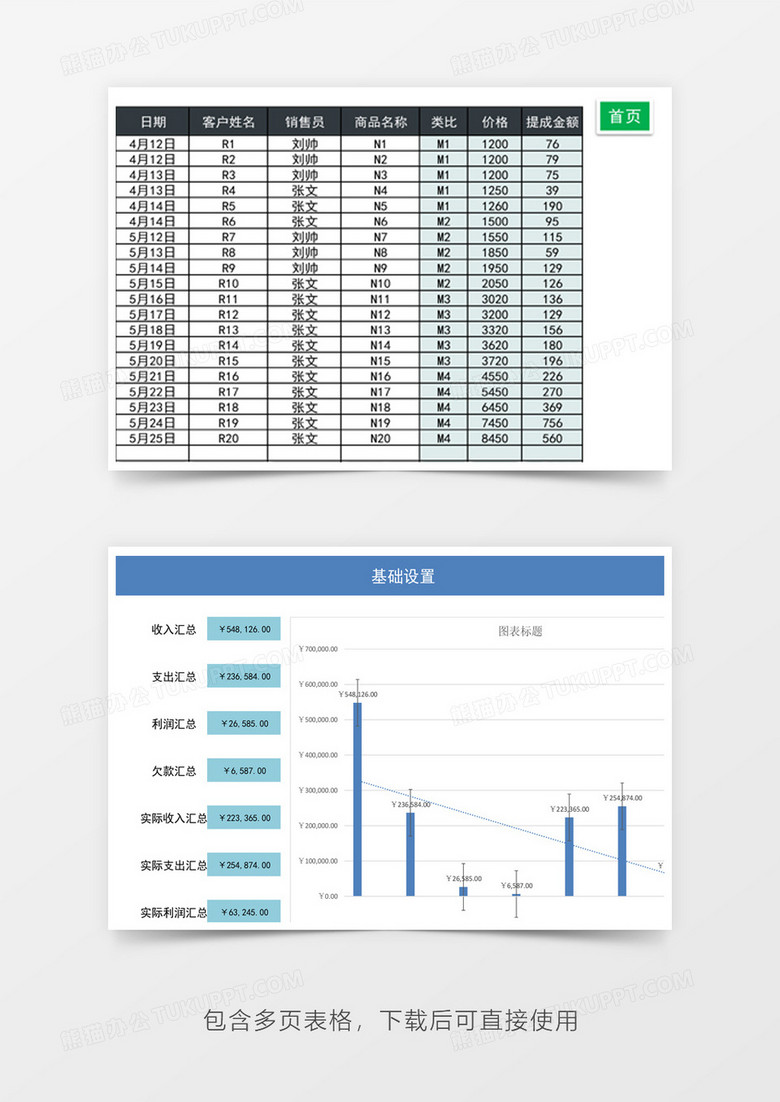 插画财务收支明细利润表Excel模板下载-86资源网
