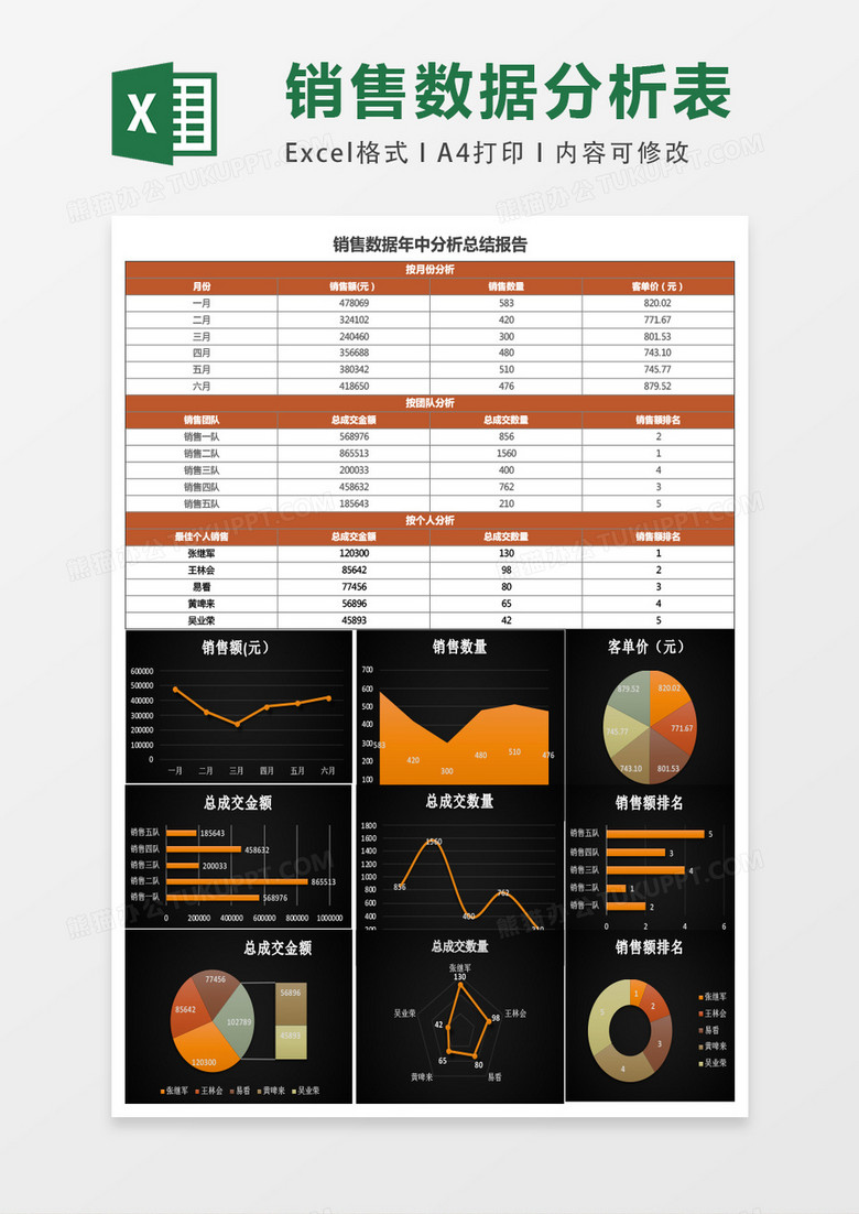 销售数据年中分析图表Excel模板下载-86资源网