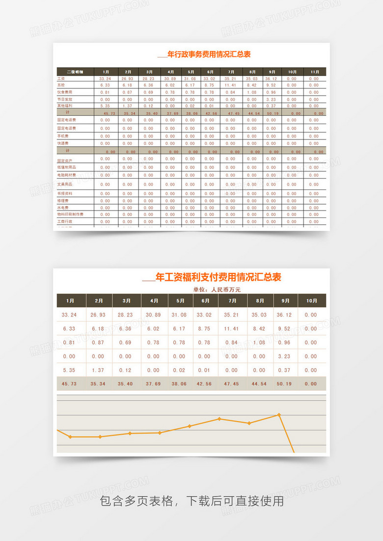 咖啡色报表费用统计系统Excel模板下载-86资源网