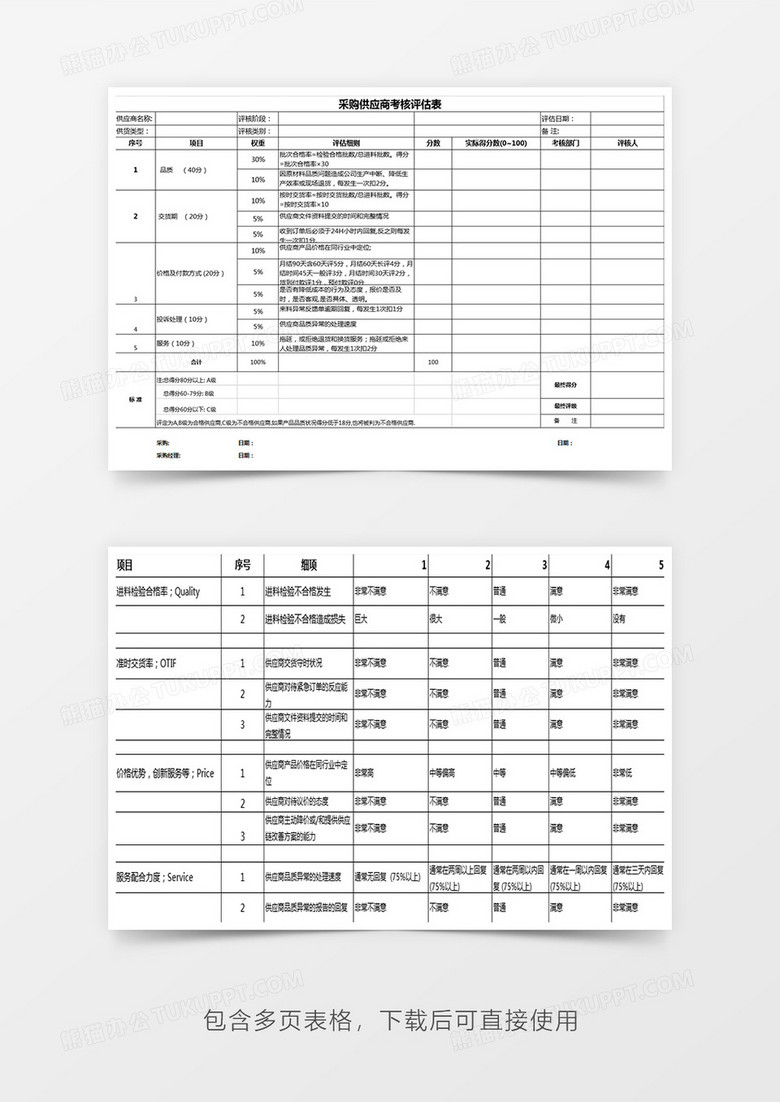 采购供应商评估系统Excel模板下载-86资源网