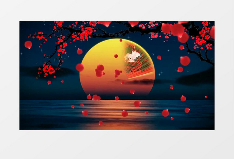 唯美红梅月色(含音乐)背景视频