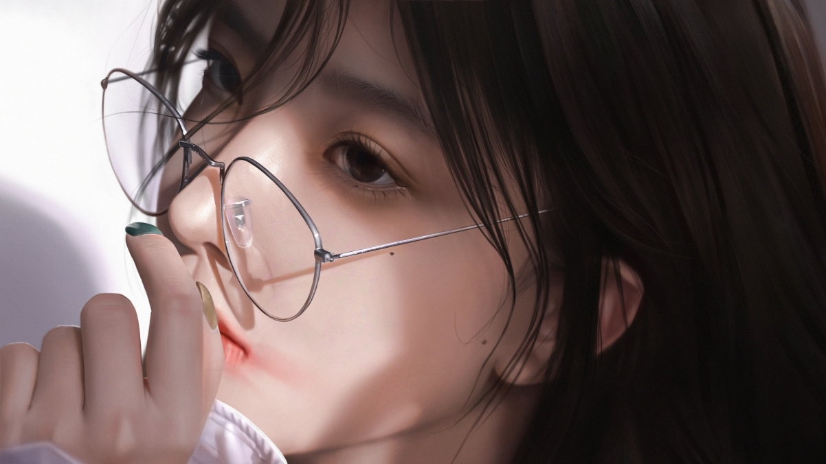 高清特写带眼镜的女生插画绘画4k高清动漫壁纸下载（3840×2160）-86资源网